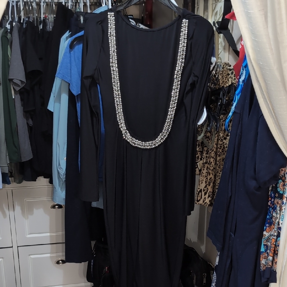Elegant Black Dress with Silver Accents